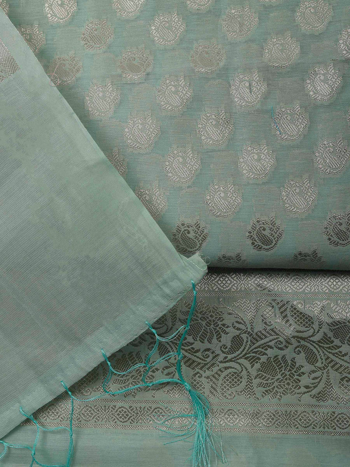 Sea Green Banarasi Chanderi Unstitched Dress Material
