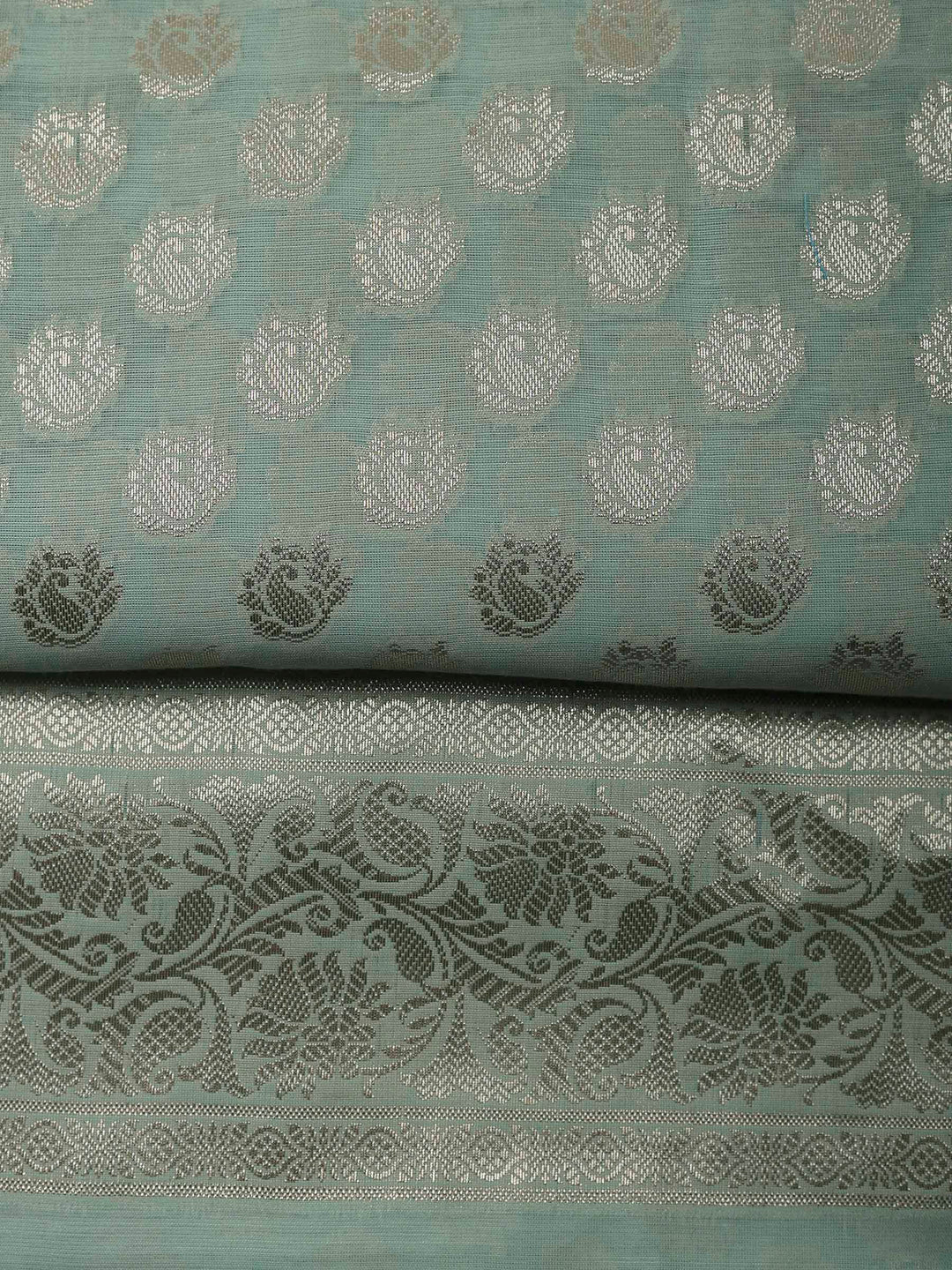 Sea Green Banarasi Chanderi Unstitched Dress Material