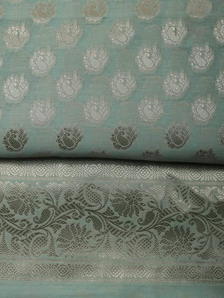 Sea Green Banarasi Chanderi Unstitched Dress Material