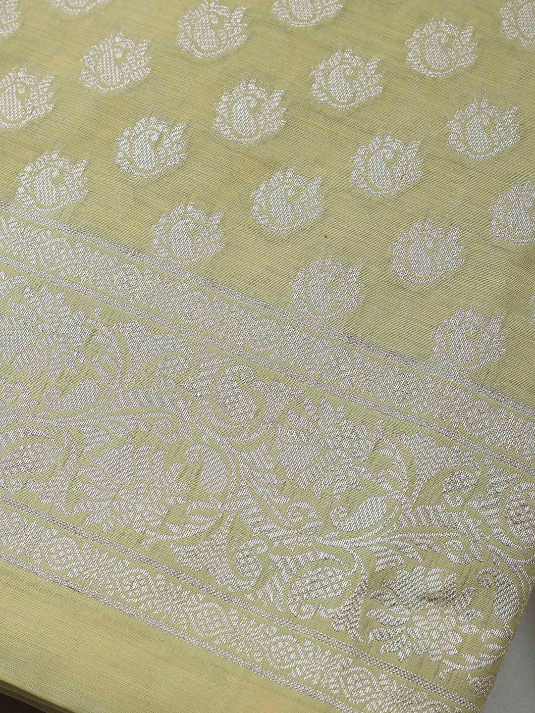 Yellow Banarasi Chanderi Unstitched Dress Material
