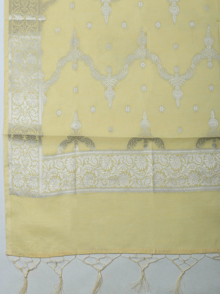 Yellow Banarasi Chanderi Unstitched Dress Material