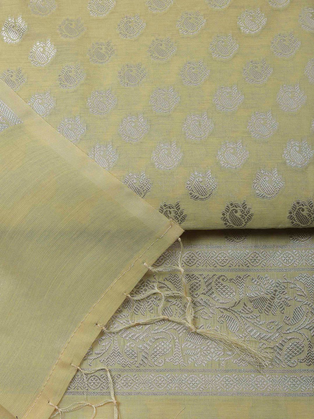 Yellow Banarasi Chanderi Unstitched Dress Material