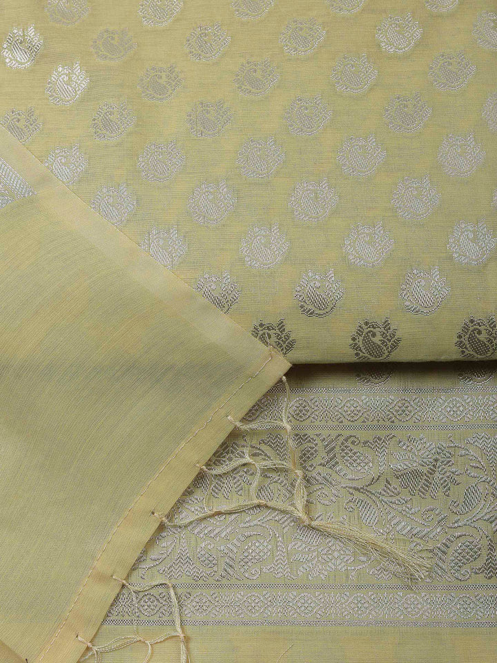 Yellow Banarasi Chanderi Unstitched Dress Material