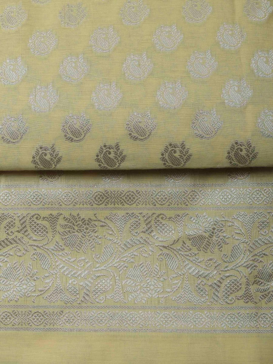 Yellow Banarasi Chanderi Unstitched Dress Material