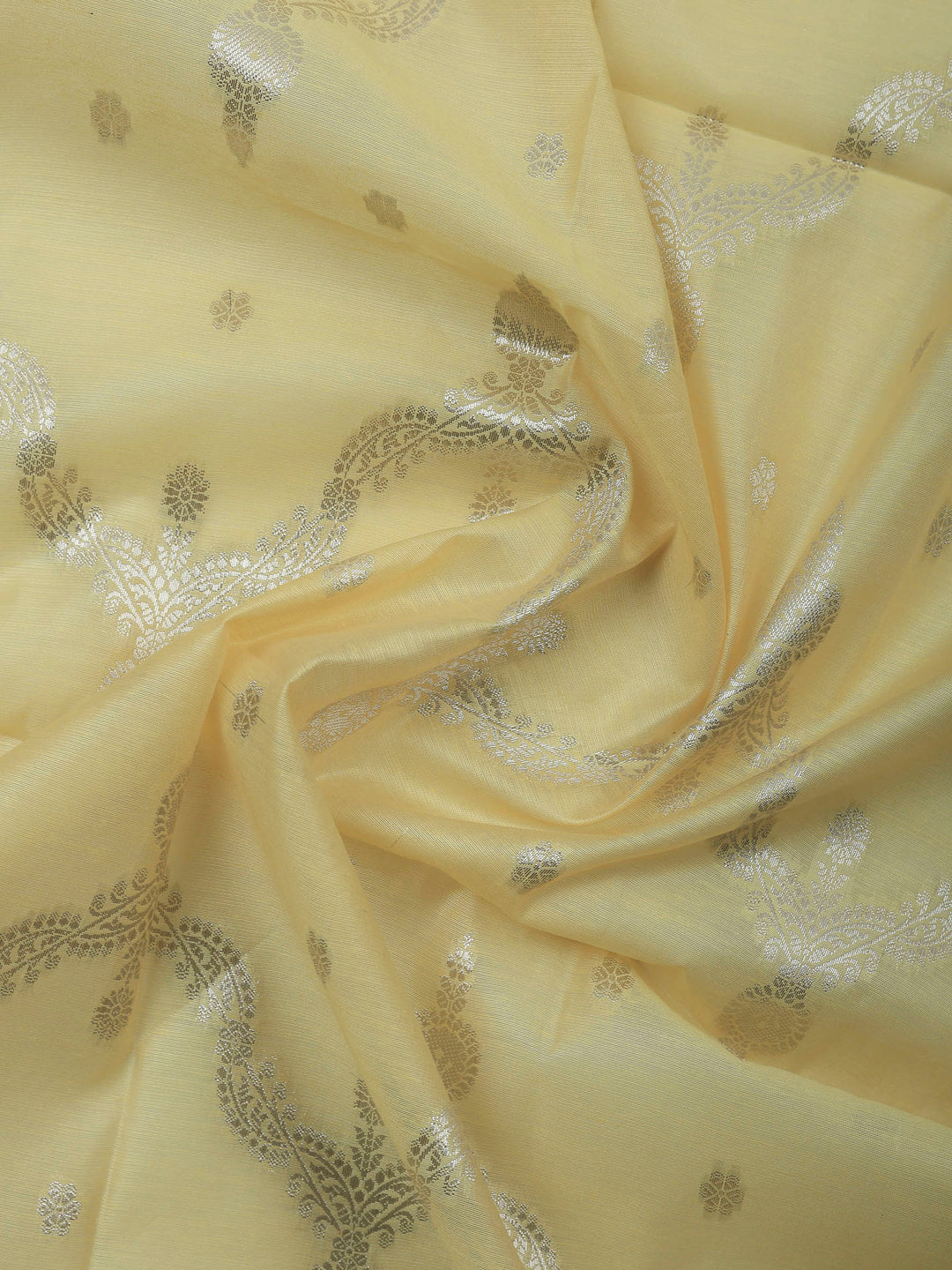 Yellow Banarasi Chanderi Unstitched Dress Material
