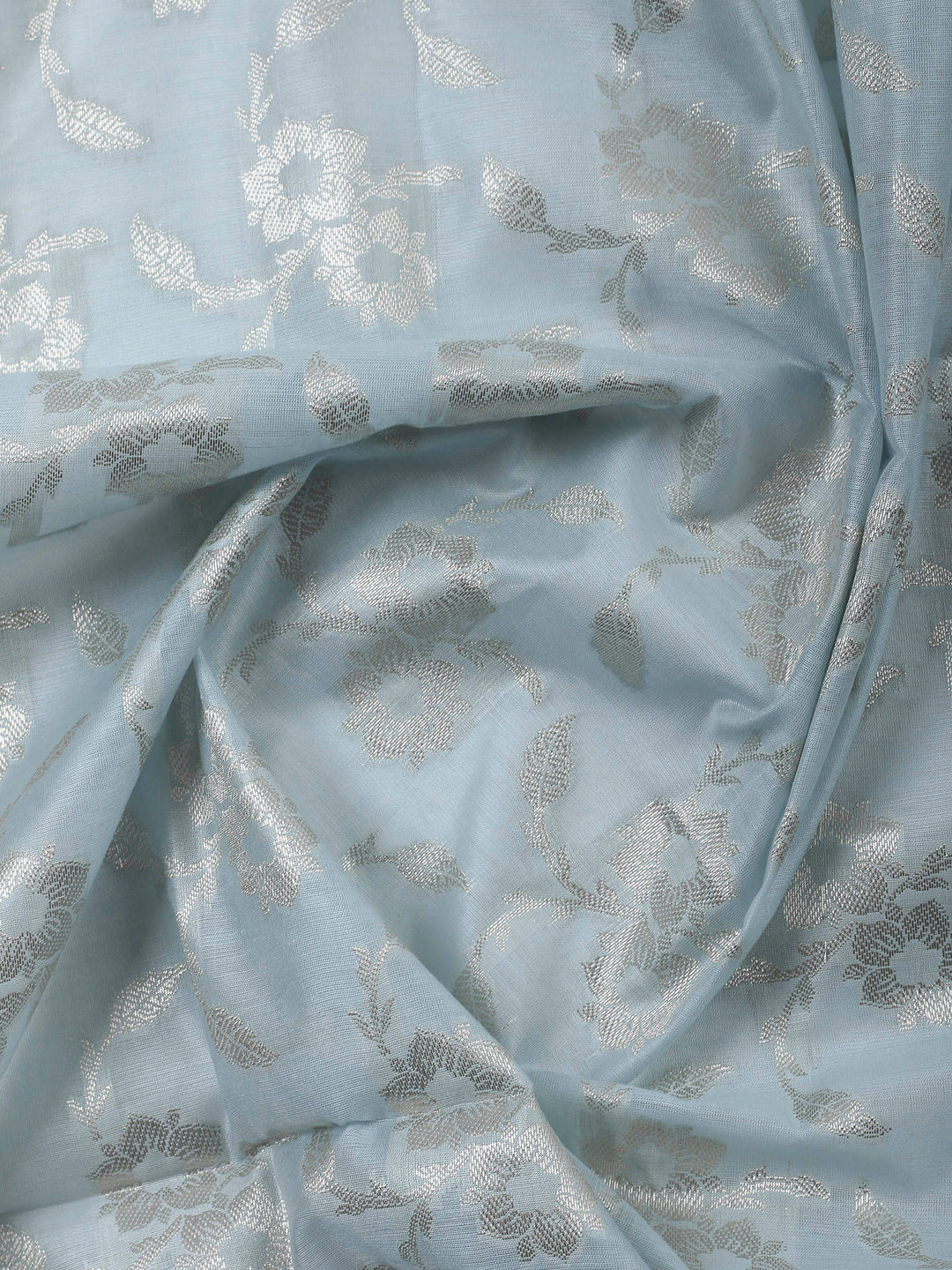 Grey Blue Woven Design Chanderi Unstitched Suit &amp; Pant With Banarsi Dupatta