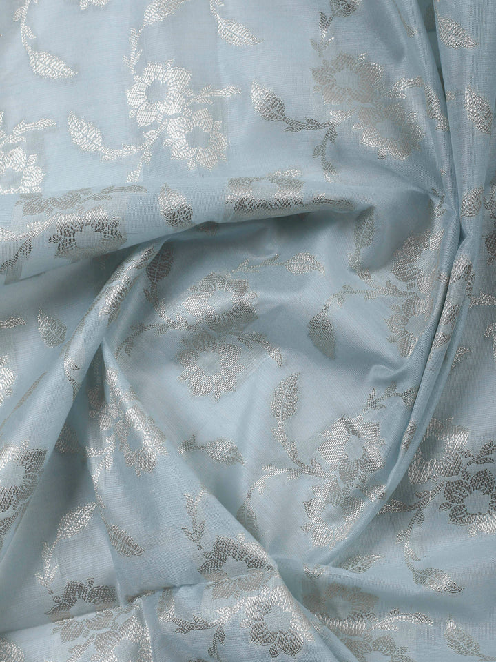 Grey Blue Woven Design Chanderi Unstitched Suit &amp; Pant With Banarsi Dupatta