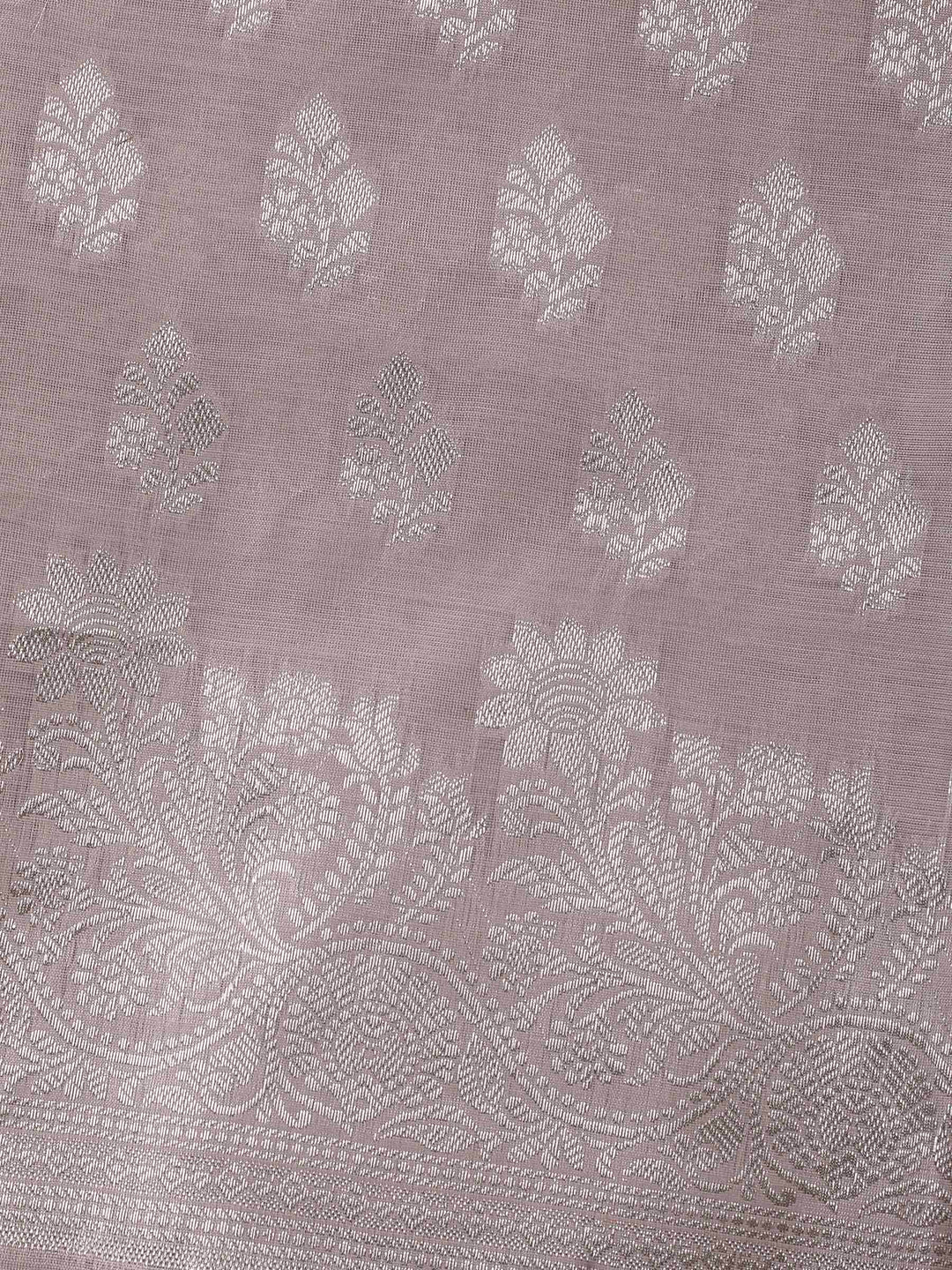 Mauve Woven Design Chanderi Unstitched Suit &amp; Pant With Banarsi Dupatta