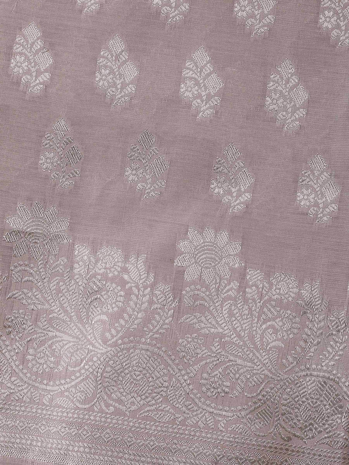 Mauve Woven Design Chanderi Unstitched Suit &amp; Pant With Banarsi Dupatta