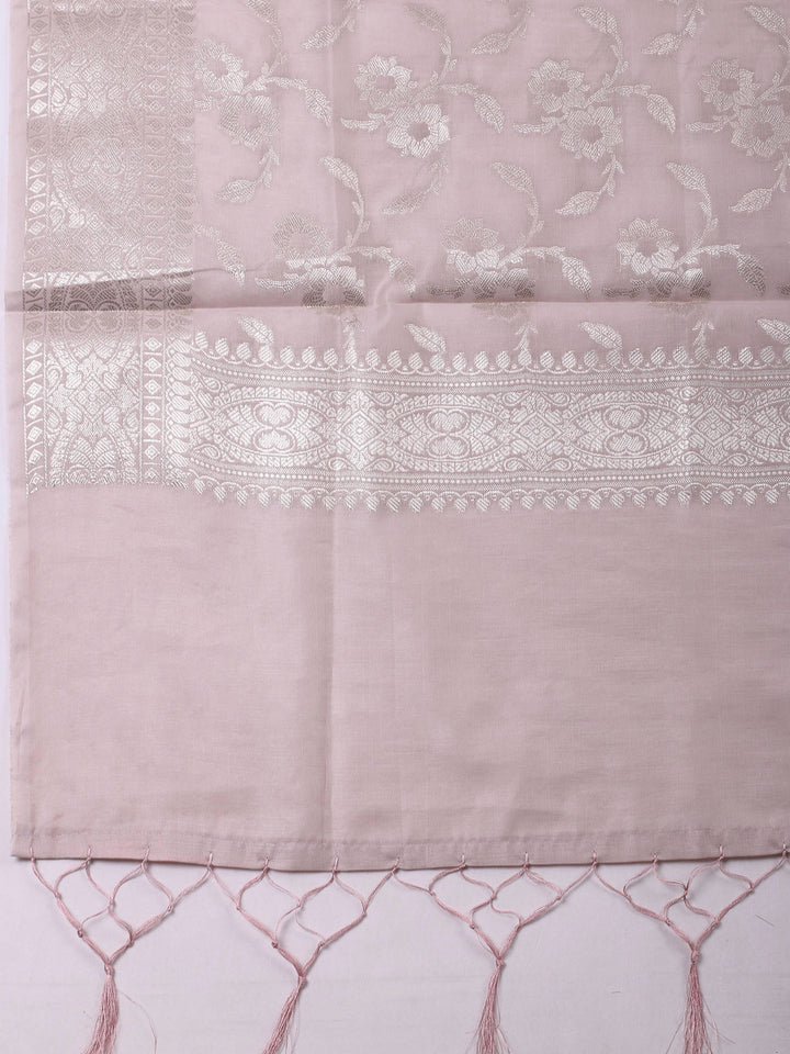 Mauve Woven Design Chanderi Unstitched Suit &amp; Pant With Banarsi Dupatta