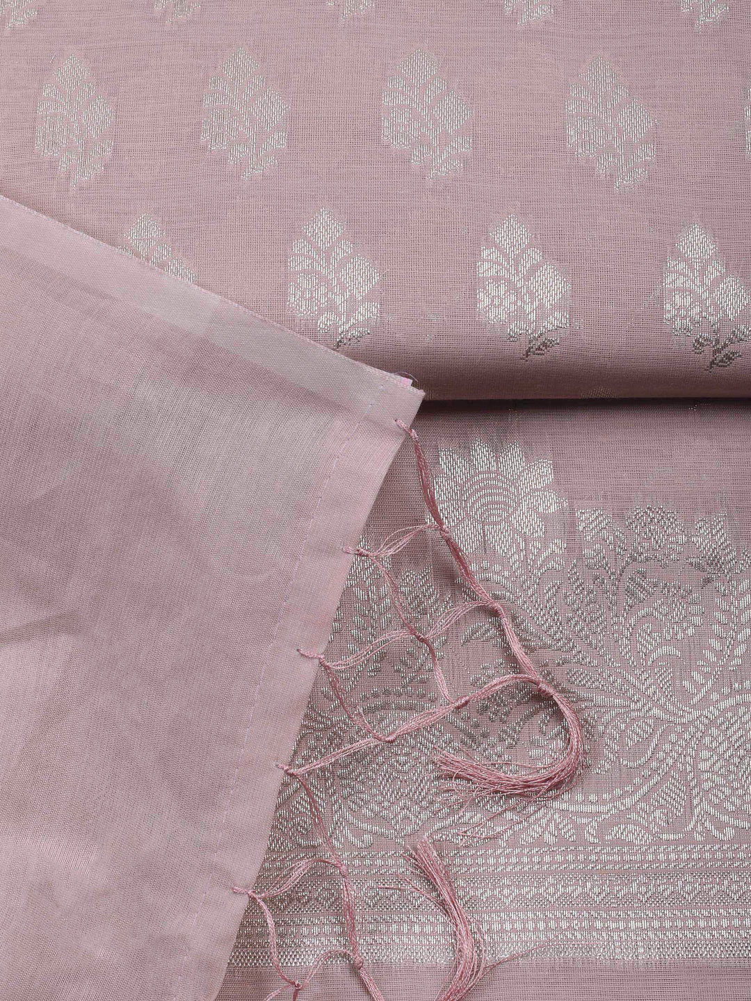 Mauve Woven Design Chanderi Unstitched Suit &amp; Pant With Banarsi Dupatta