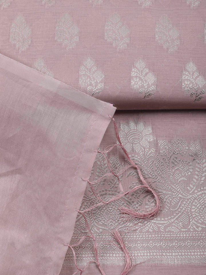 Mauve Woven Design Chanderi Unstitched Suit &amp; Pant With Banarsi Dupatta