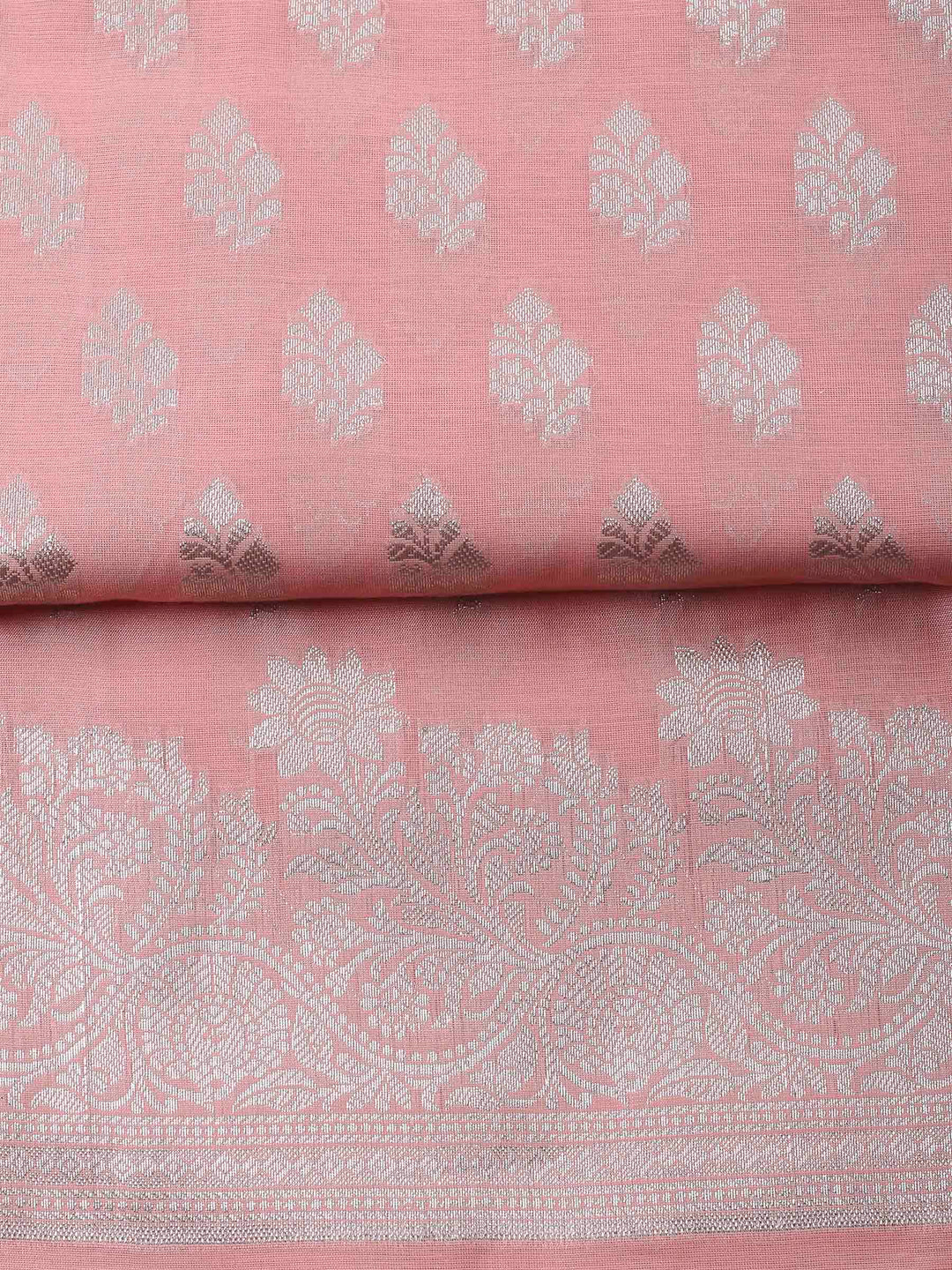 Peach Woven Design Chanderi Unstitched Suit &amp; Pant With Banarsi Dupatta