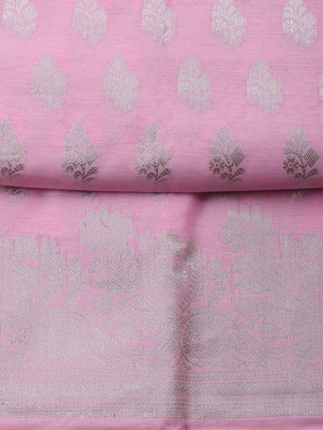 Pink Woven Design Chanderi Unstitched Suit &amp; Pant With Banarsi Dupatta