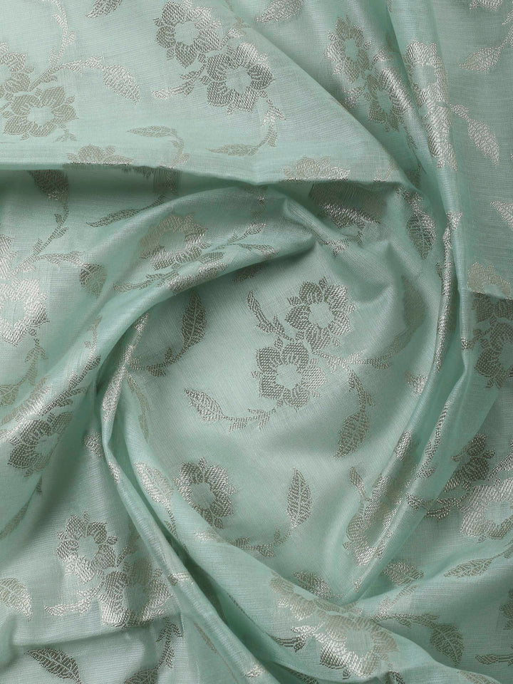 Sea Green Woven Design Chanderi Unstitched Suit &amp; Pant With Banarsi Dupatta