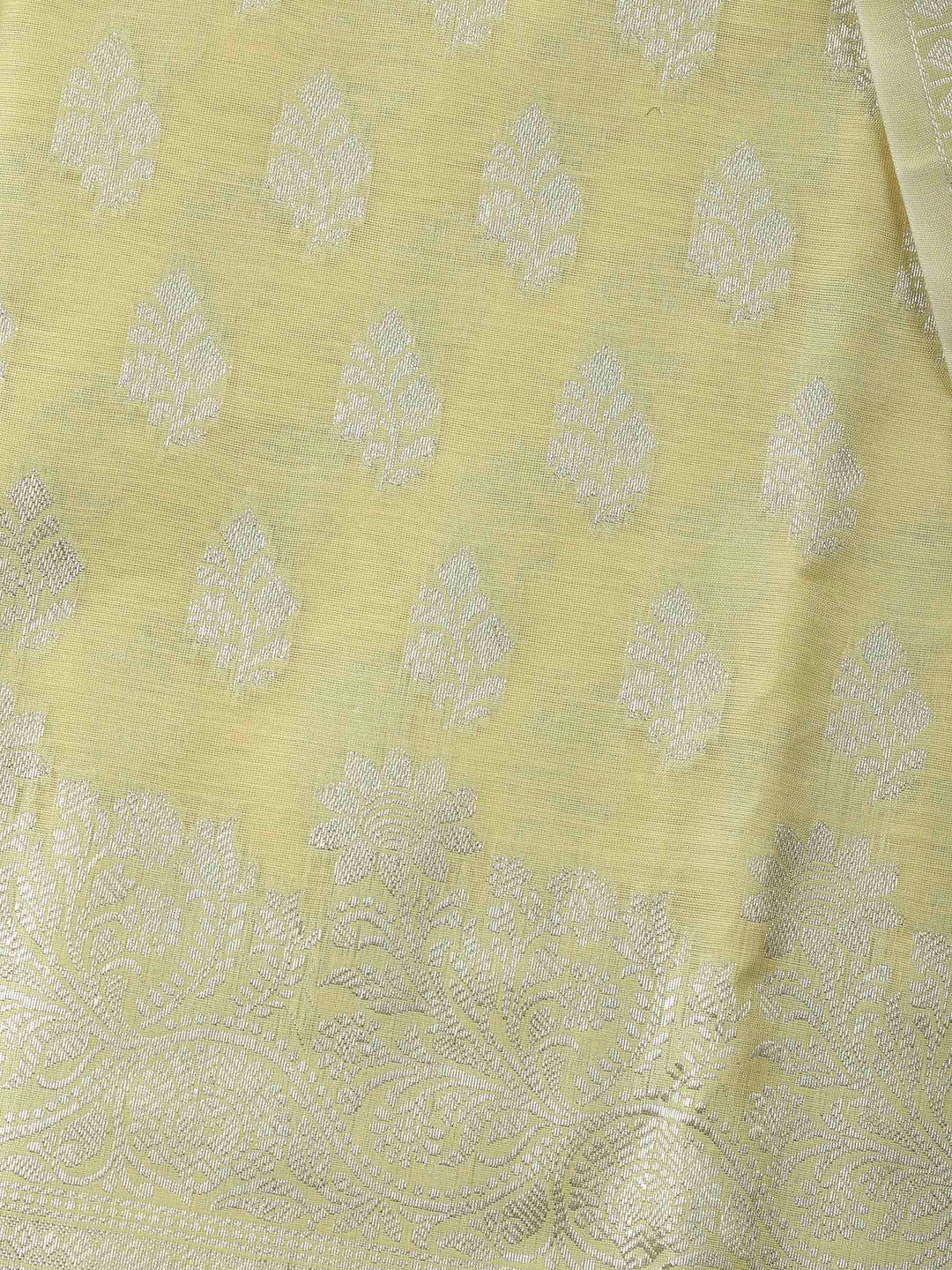 Yellow Woven Design Chanderi Unstitched Suit &amp; Pant With Banarsi Dupatta