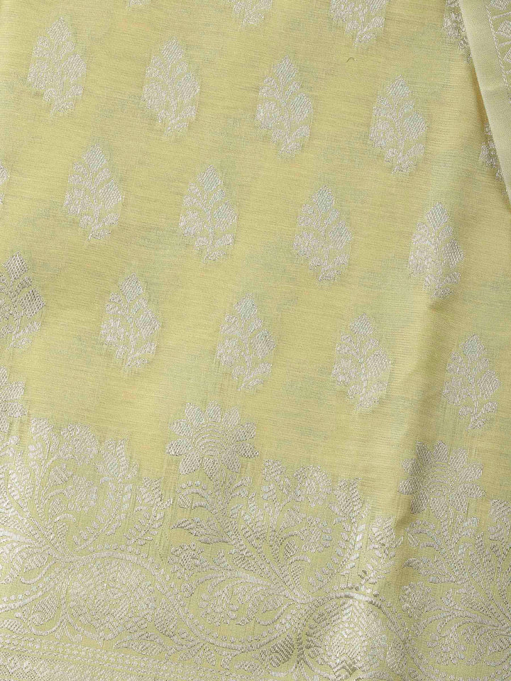 Yellow Woven Design Chanderi Unstitched Suit &amp; Pant With Banarsi Dupatta