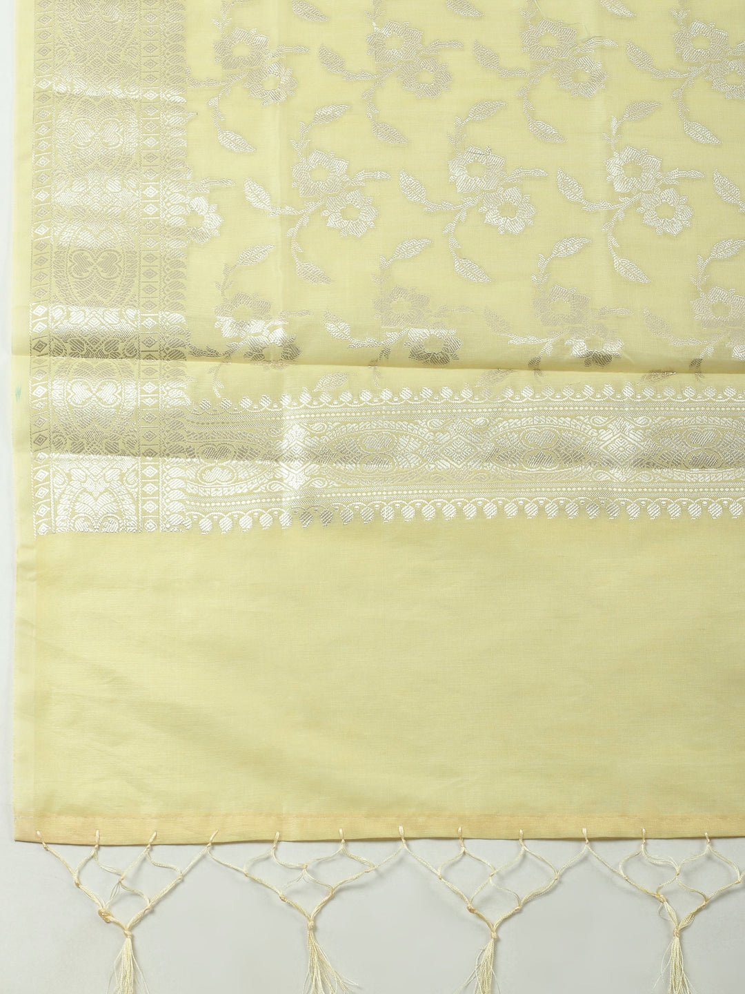 Yellow Woven Design Chanderi Unstitched Suit &amp; Pant With Banarsi Dupatta