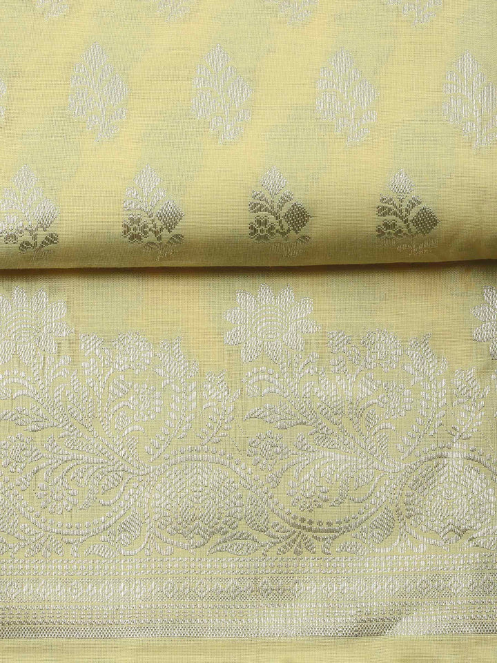 Yellow Woven Design Chanderi Unstitched Suit &amp; Pant With Banarsi Dupatta
