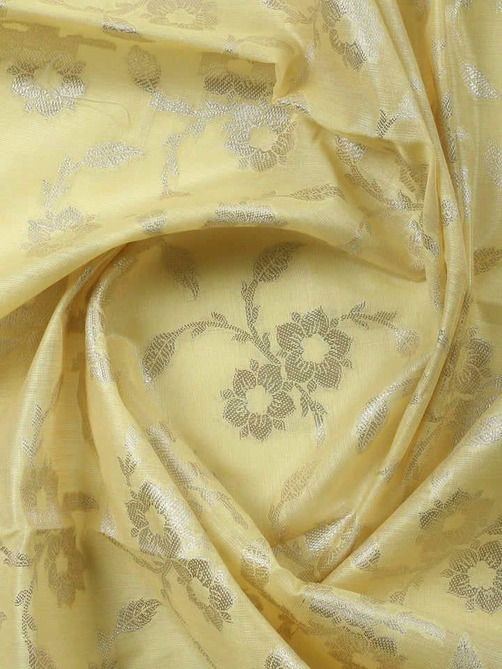 Yellow Woven Design Chanderi Unstitched Suit &amp; Pant With Banarsi Dupatta
