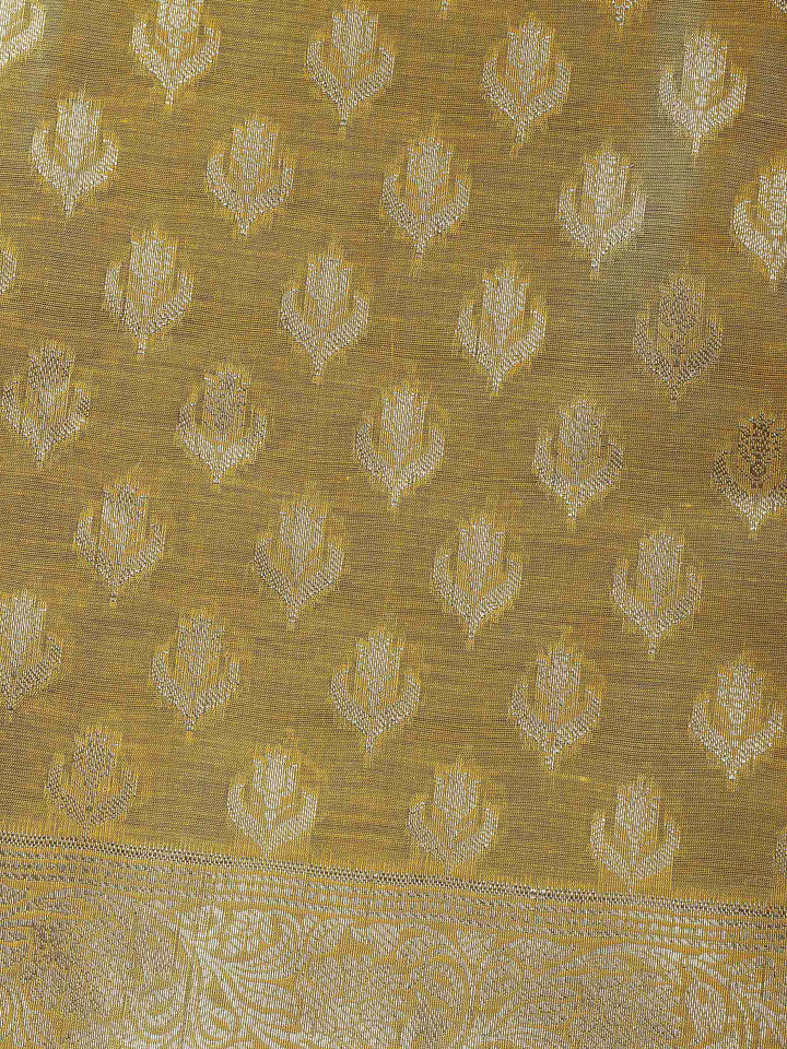 Mustard Woven Design Chanderi Unstitched Dress Material