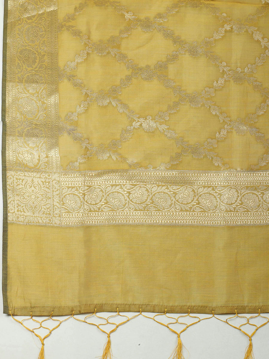 Mustard Woven Design Chanderi Unstitched Dress Material