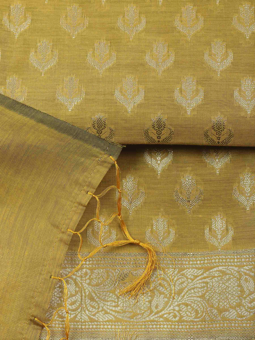 Mustard Woven Design Chanderi Unstitched Dress Material