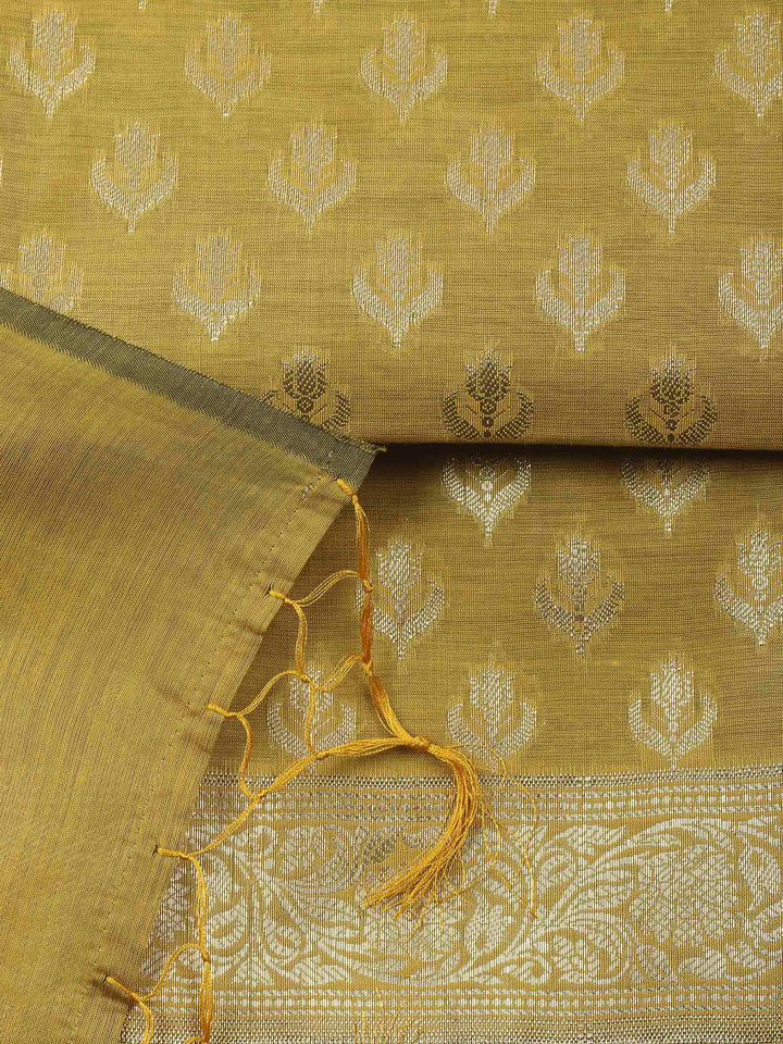 Mustard Woven Design Chanderi Unstitched Dress Material