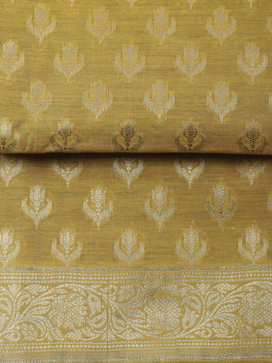 Mustard Woven Design Chanderi Unstitched Dress Material