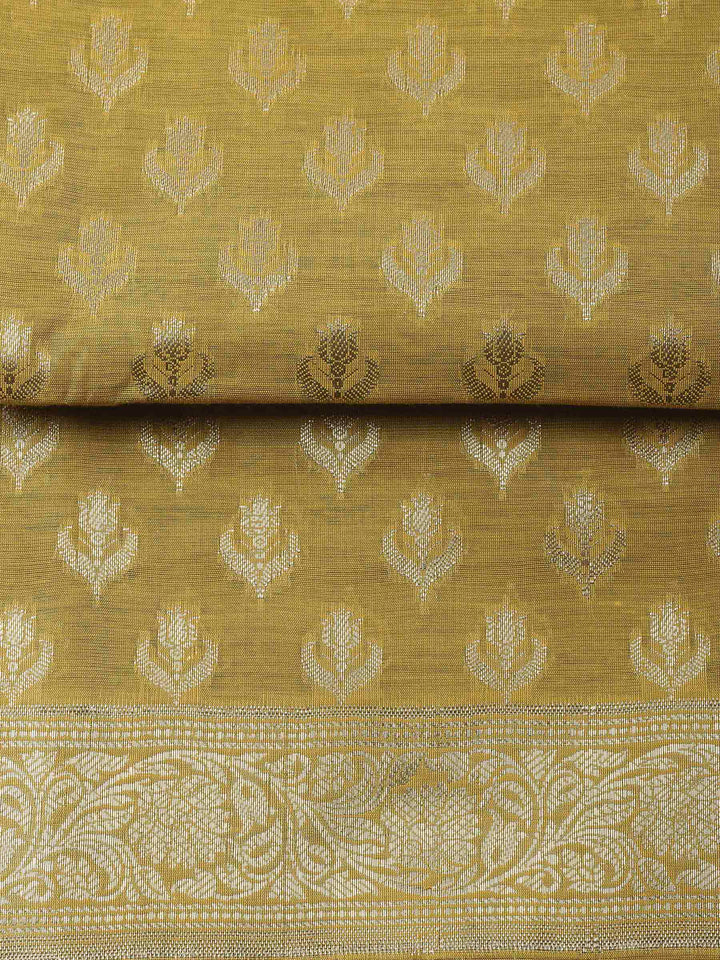 Mustard Woven Design Chanderi Unstitched Dress Material