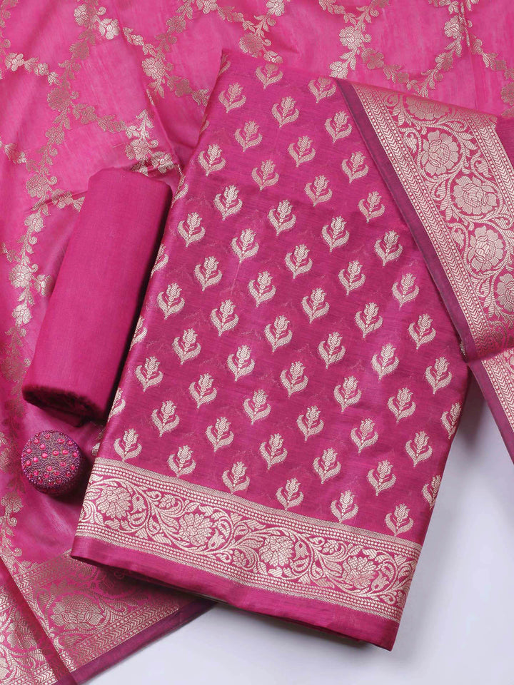 Rani Woven Design Chanderi Unstitched Dress Material
