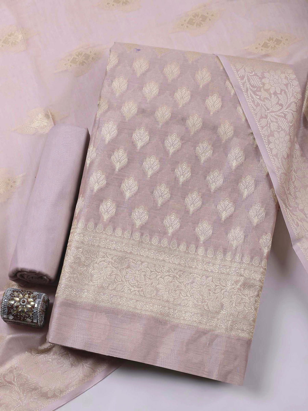 Mauve Woven Design Chanderi Unstitched Dress Material