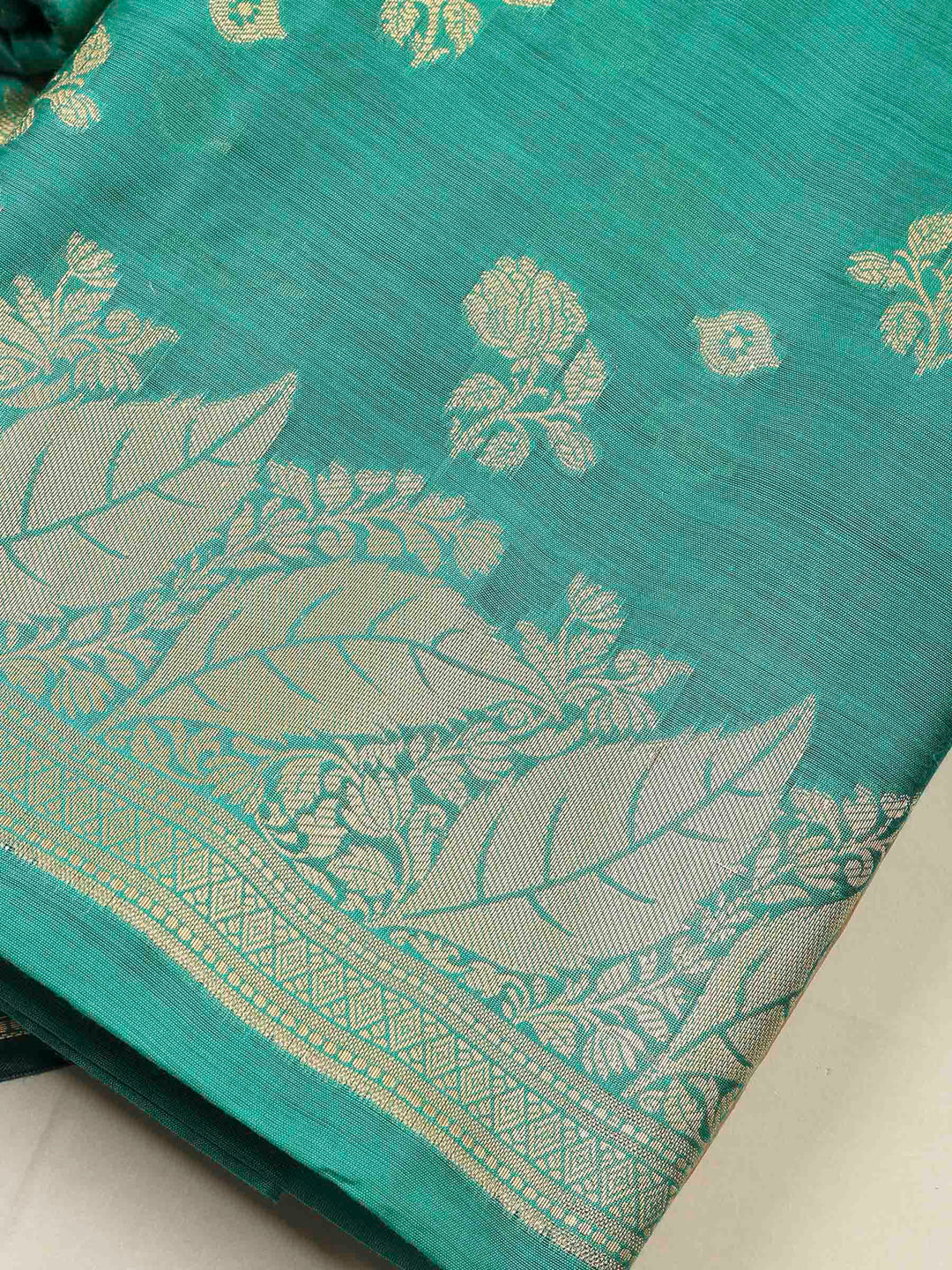 Green Banarasi Chanderi Unstitched Dress Material