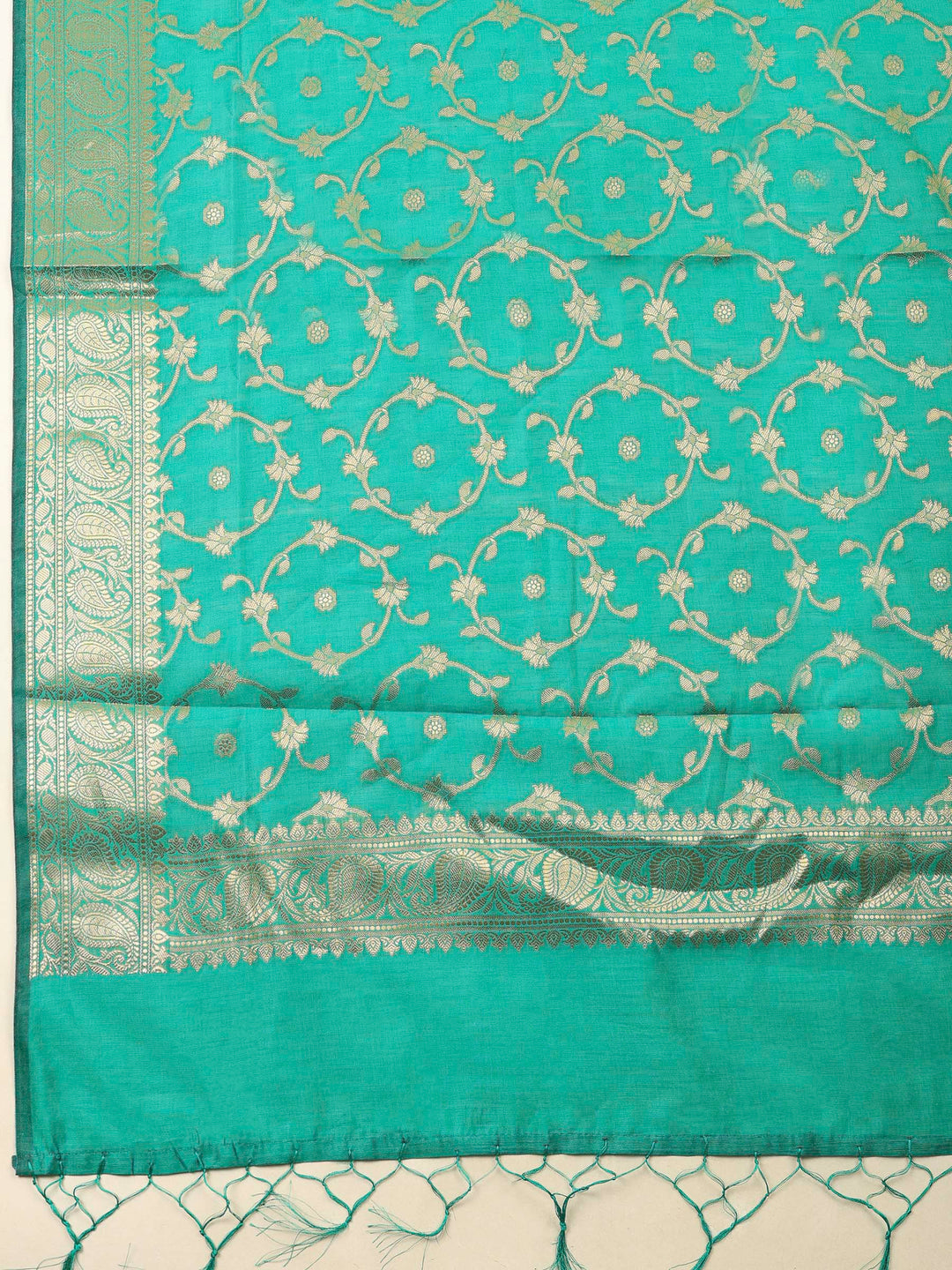 Green Banarasi Chanderi Unstitched Dress Material