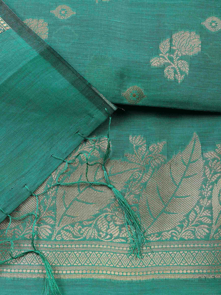Green Banarasi Chanderi Unstitched Dress Material