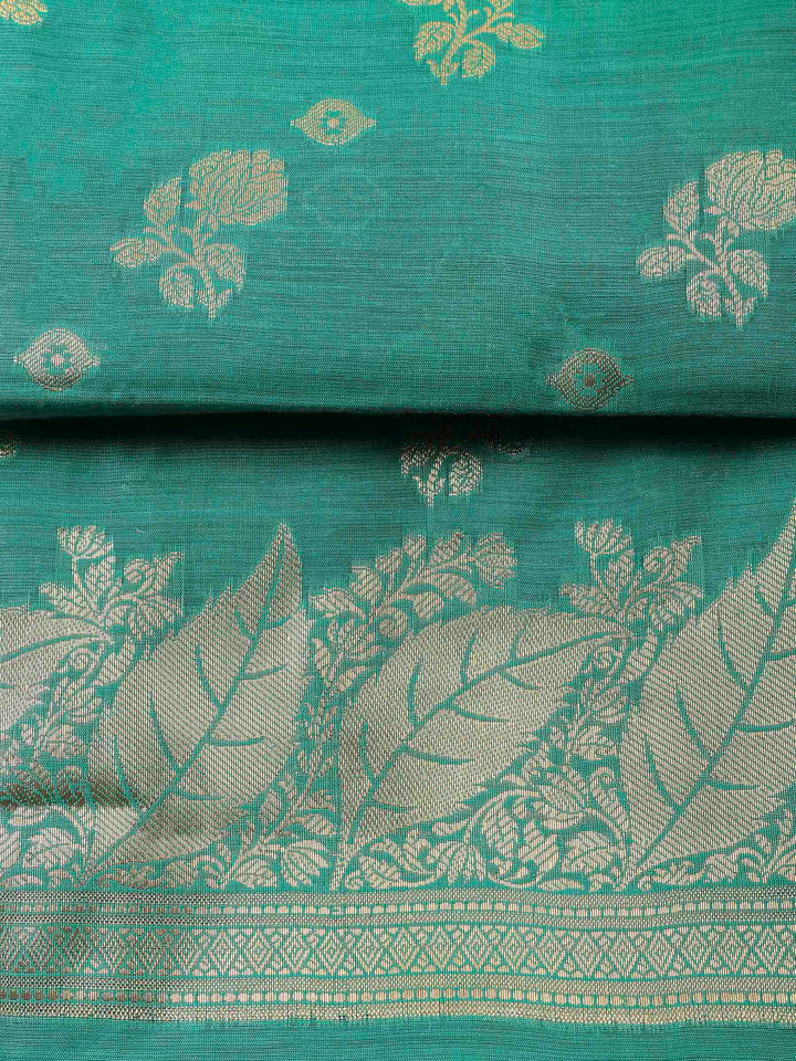Green Banarasi Chanderi Unstitched Dress Material
