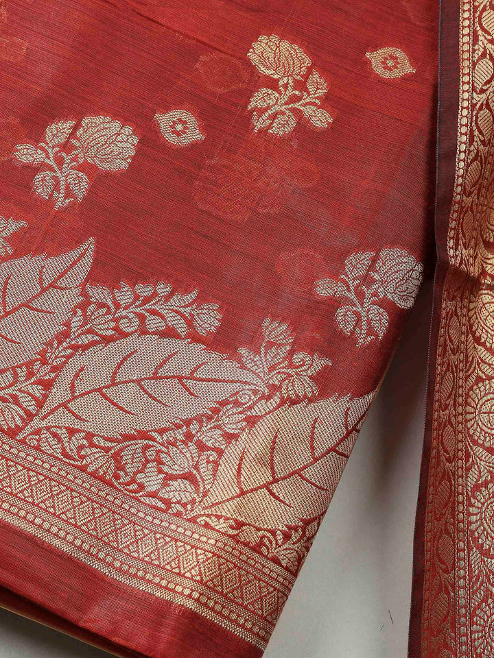Maroon Banarasi Chanderi Unstitched Dress Material