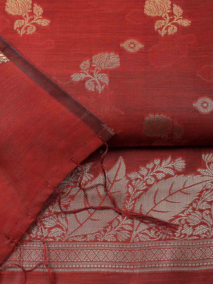 Maroon Banarasi Chanderi Unstitched Dress Material