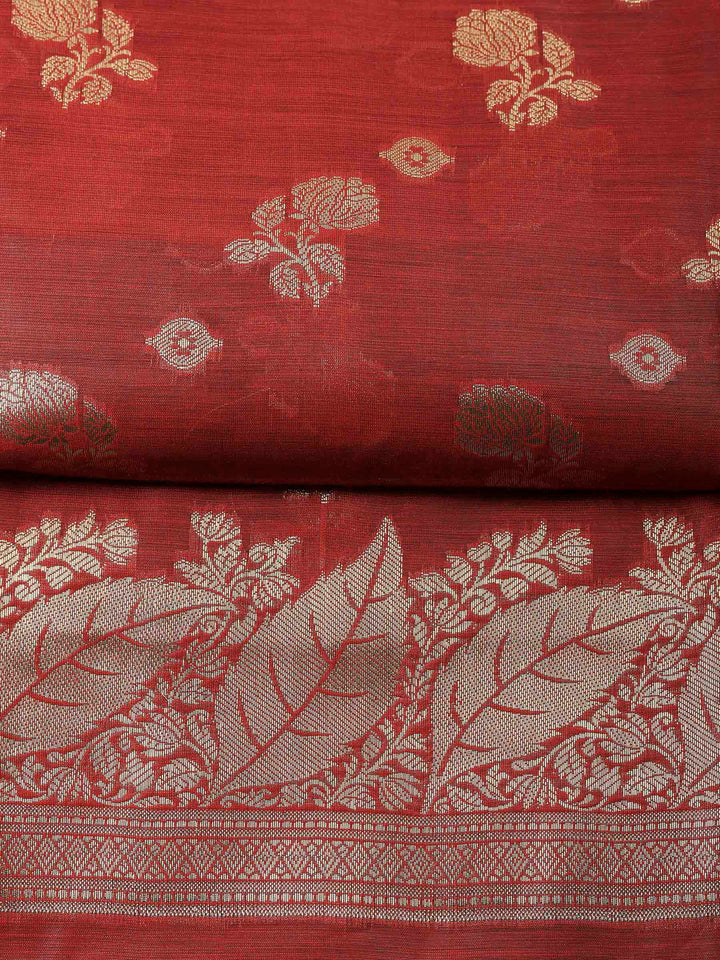 Maroon Banarasi Chanderi Unstitched Dress Material