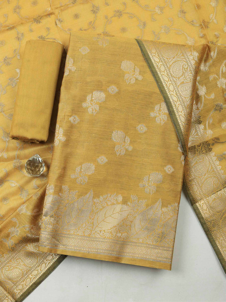 Mustard Banarasi Chanderi Unstitched Dress Material