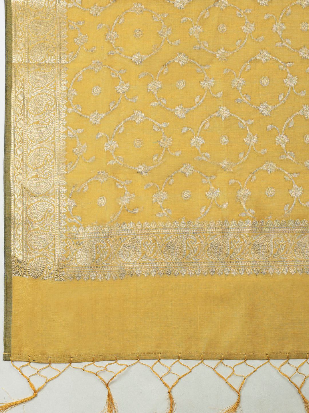 Mustard Banarasi Chanderi Unstitched Dress Material