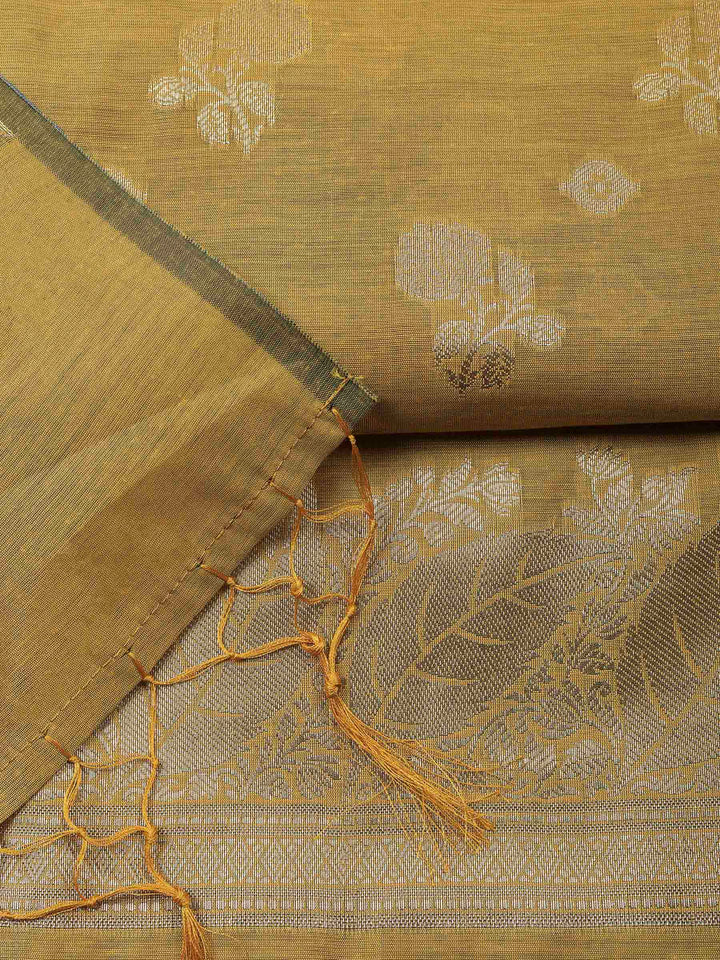 Mustard Banarasi Chanderi Unstitched Dress Material