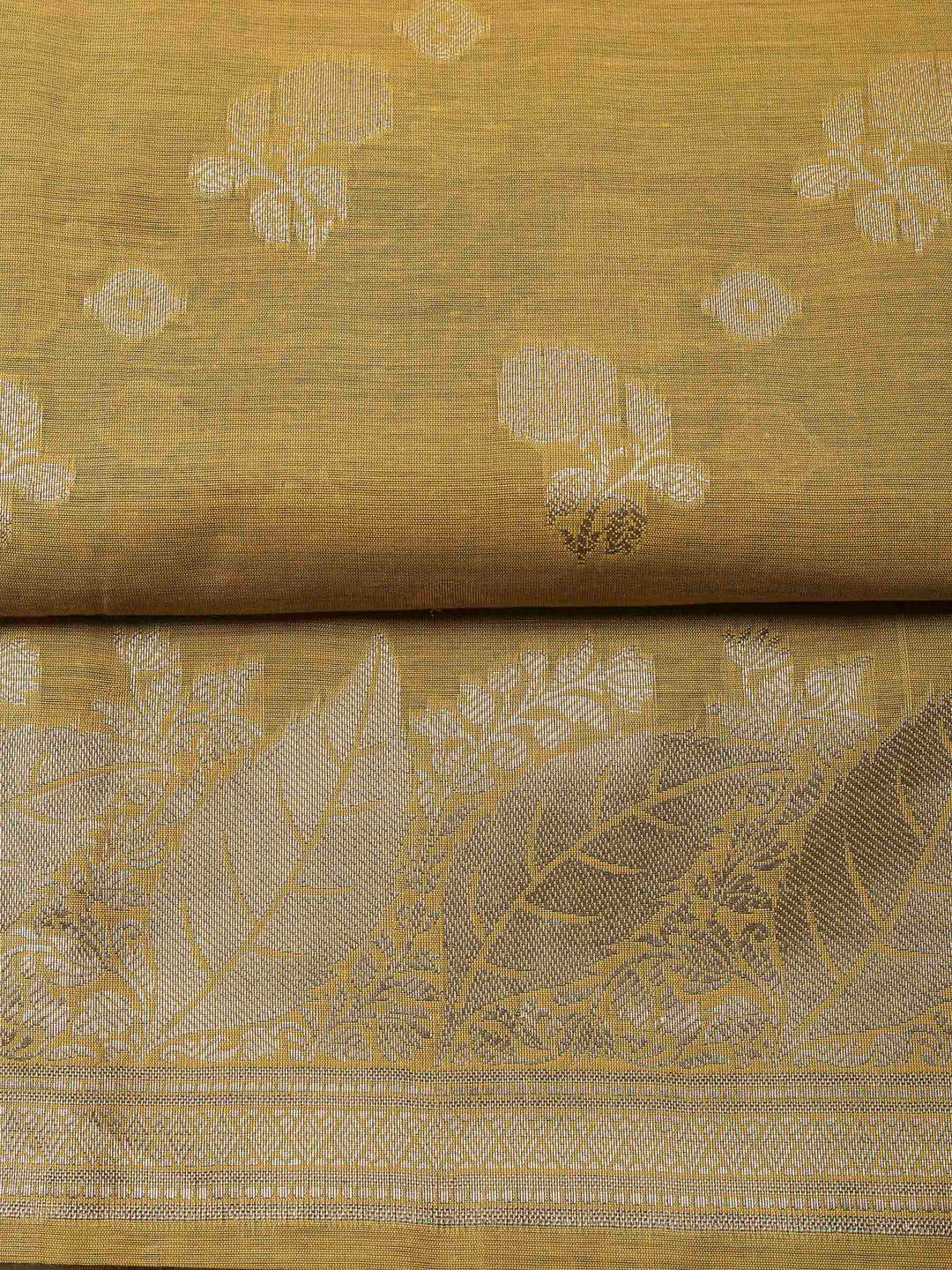 Mustard Banarasi Chanderi Unstitched Dress Material