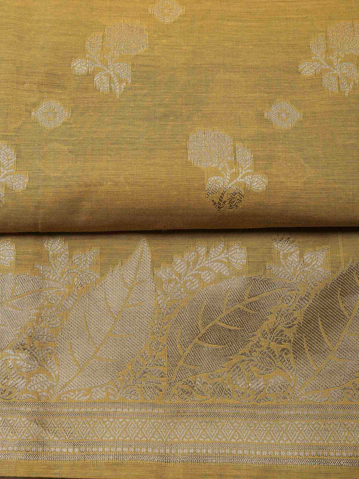 Mustard Banarasi Chanderi Unstitched Dress Material