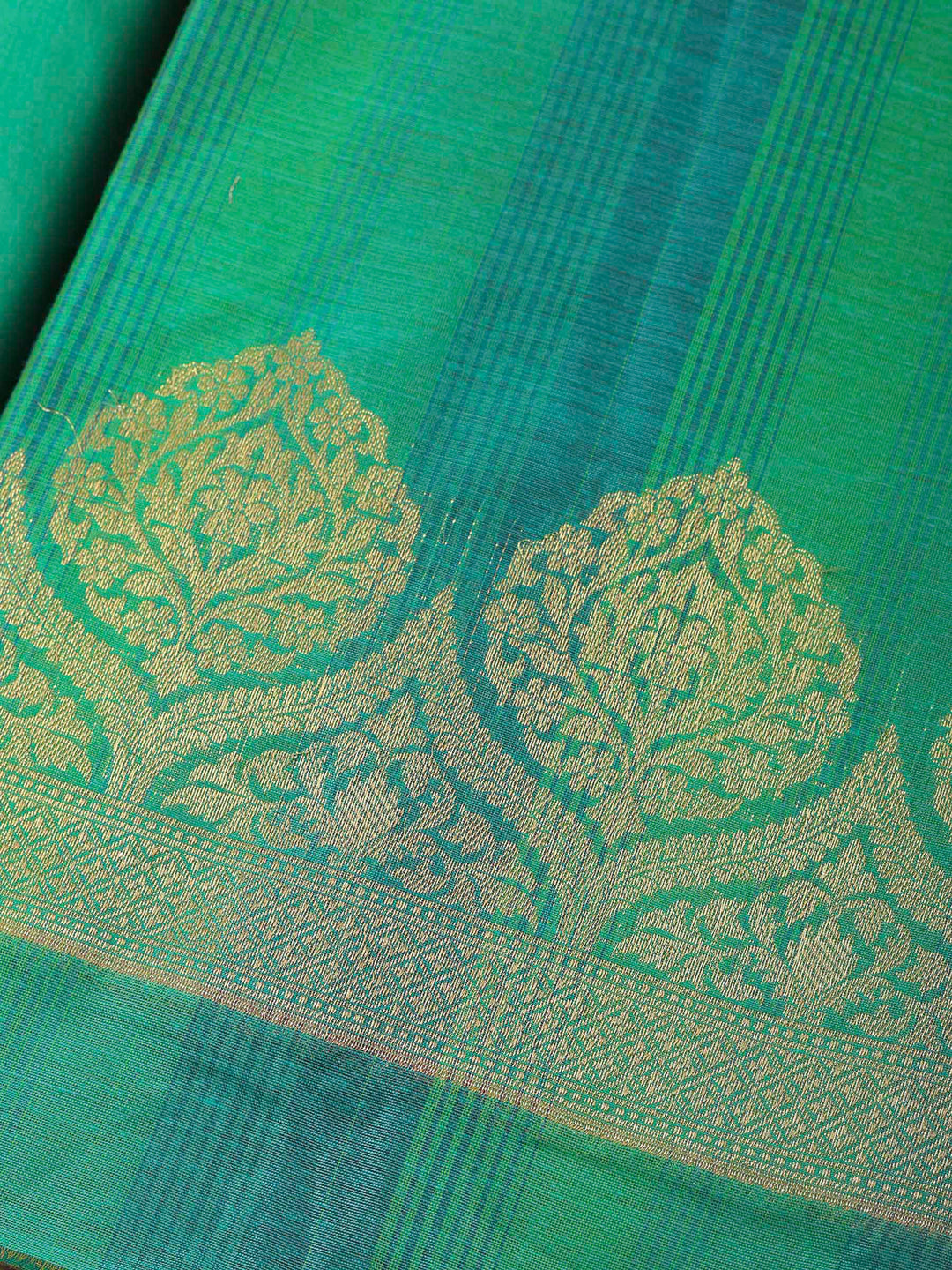 Green Woven Design Chanderi Unstitched Suit &amp; Pant With Banarsi Dupatta