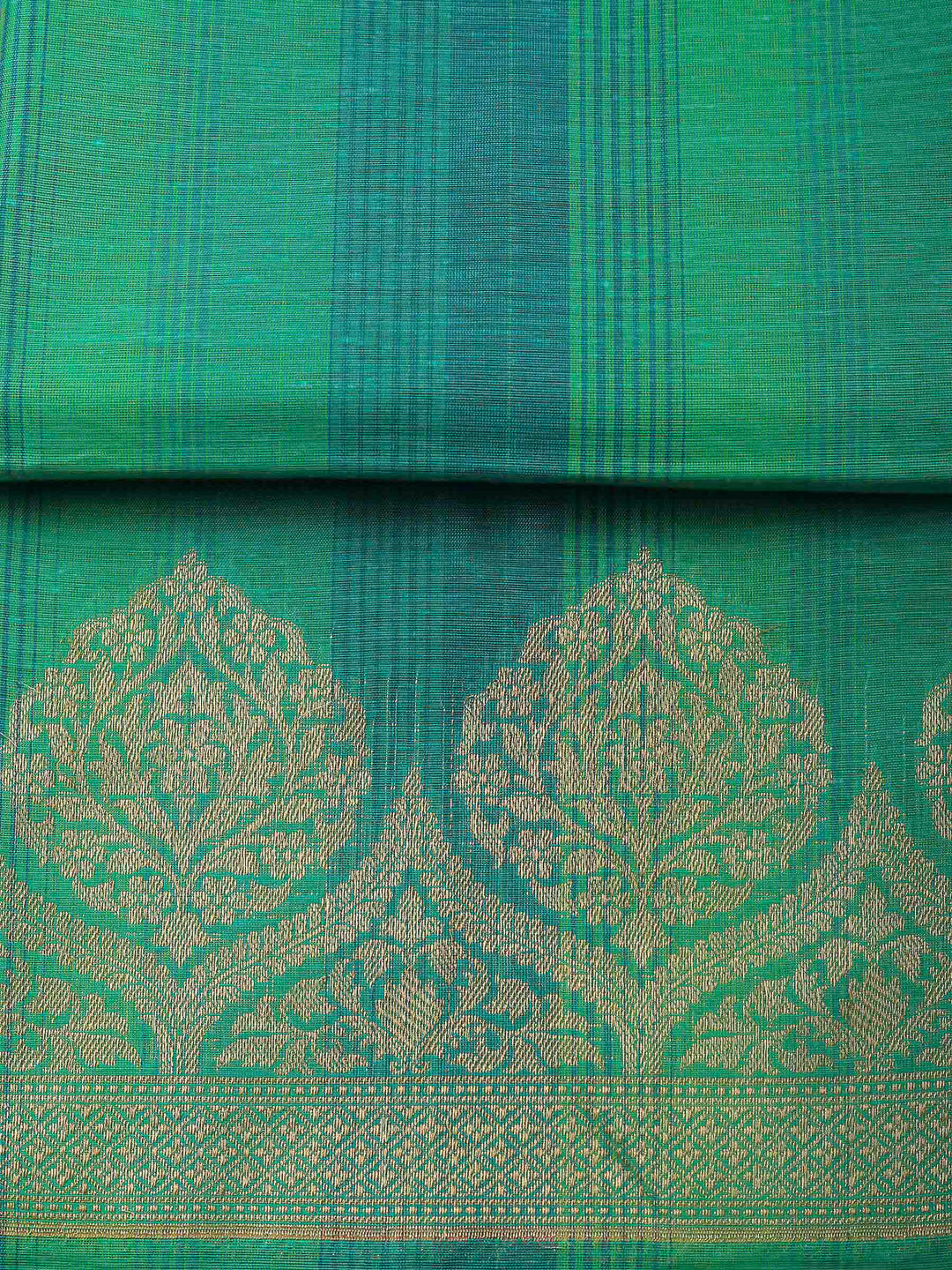 Green Woven Design Chanderi Unstitched Suit &amp; Pant With Banarsi Dupatta