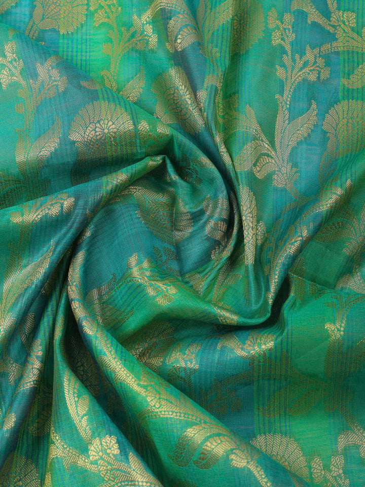 Green Woven Design Chanderi Unstitched Suit &amp; Pant With Banarsi Dupatta