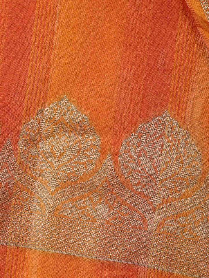 Orange Woven Design Chanderi Unstitched Suit &amp; Pant With Banarsi Dupatta