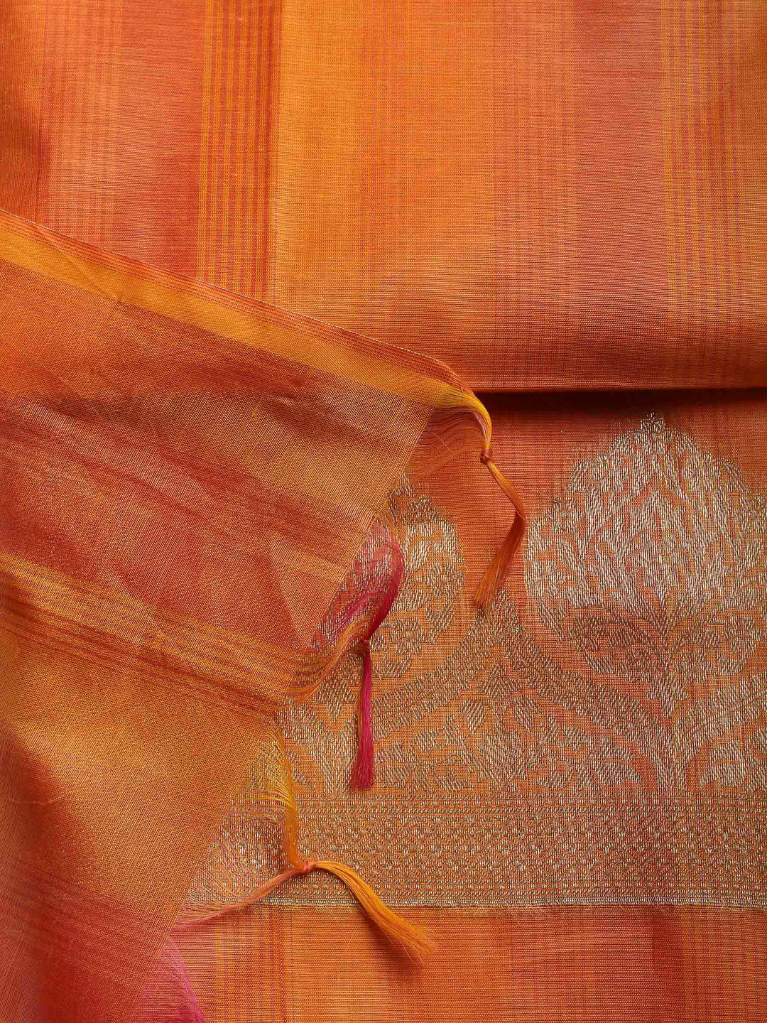 Orange Woven Design Chanderi Unstitched Suit &amp; Pant With Banarsi Dupatta
