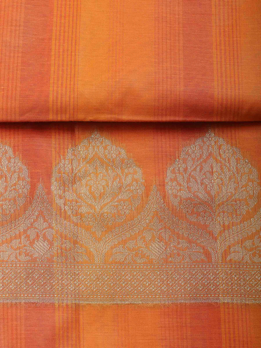 Orange Woven Design Chanderi Unstitched Suit &amp; Pant With Banarsi Dupatta